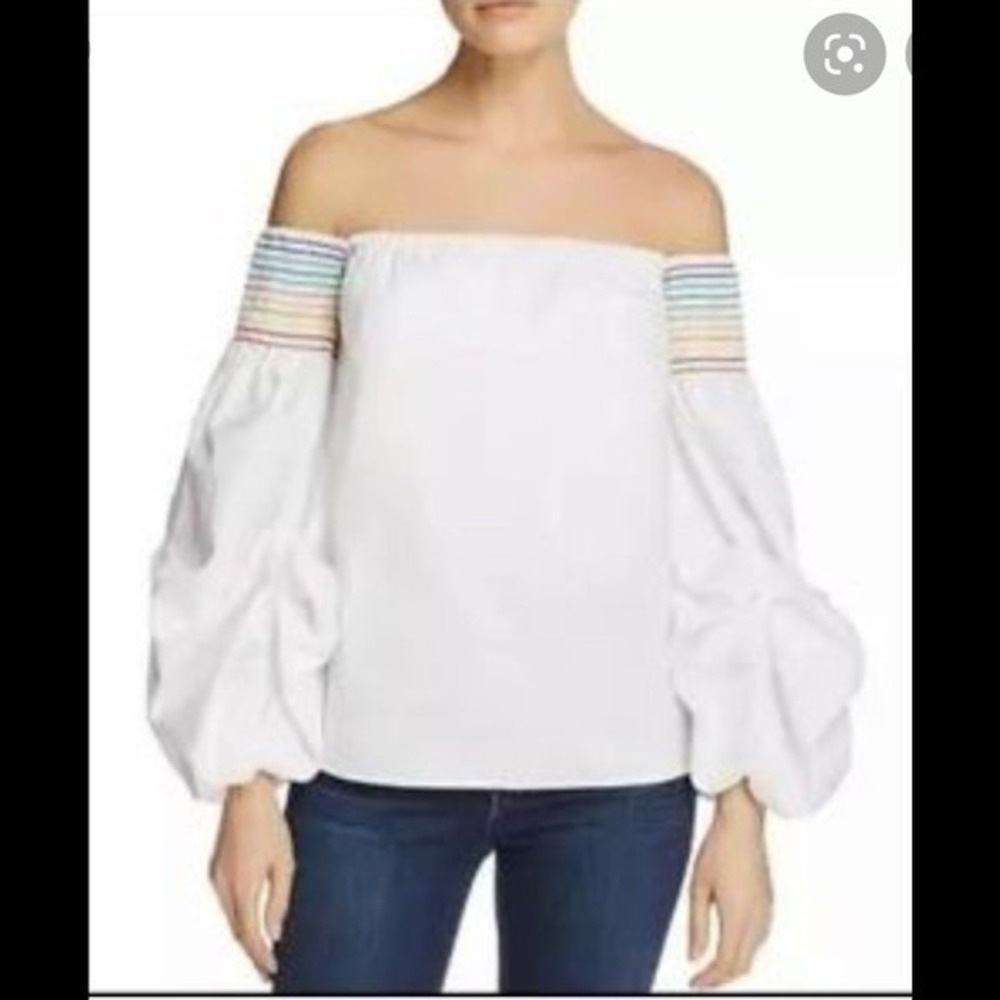 Greysn Ren Faire Boho Puff Balloon Sleeve Rainbow Smocked Peasant Blouse NWT
